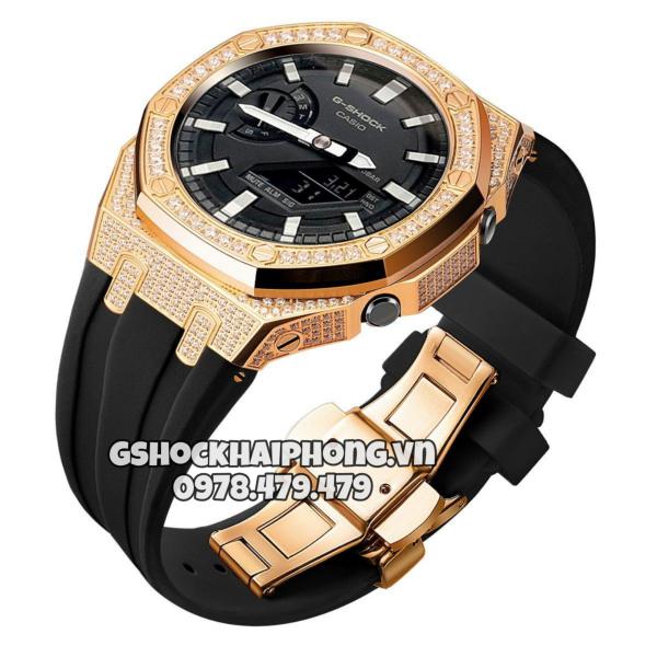 Bộ vỏ Rose Gold nạm full đá- Dây cao su ( Kích vào sp chọn màu dây )  Bộ vỏ Rose Gold nạm full đá- Dây cao su ( Kích vào sp chọn màu dây )